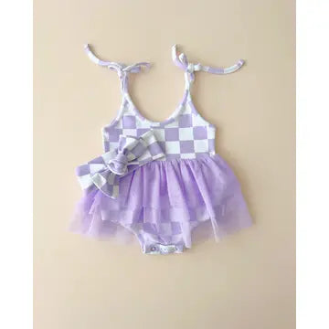 Checkered Lavender Tutu Romper