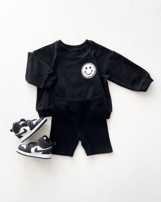 Happy face Biker Shorts Set Black (Baby & Kids)