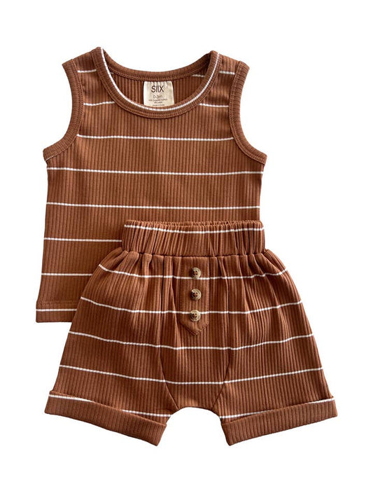 Saddle Stripe / Organic Ribbed Tank & Short Set (Baby-Kids)