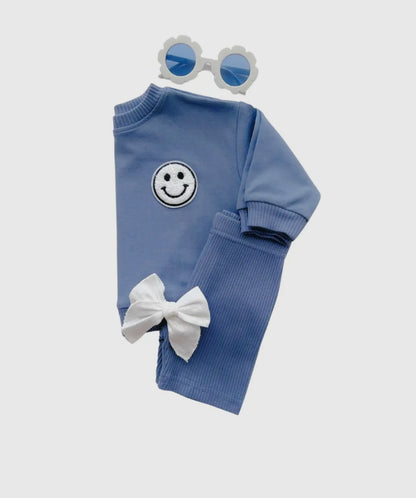 Happy face Biker Shorts Set Blue (Baby & Kids)