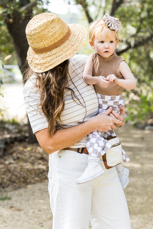 Mommy and Me Matching Tan High Neck Tank Top Ribbed Onesie