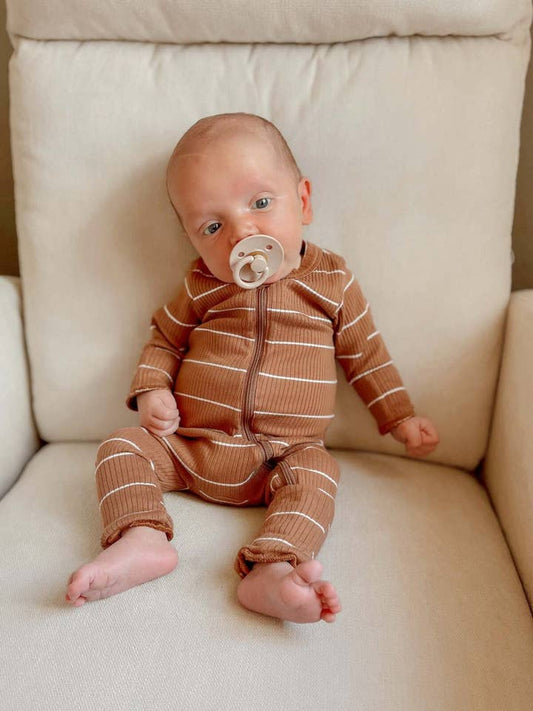 Saddle Stripe / Organic Ribbed 2-Way Zip Romper (Baby-Kids)