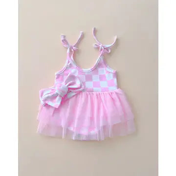 Checkered Pink Tutu Romper