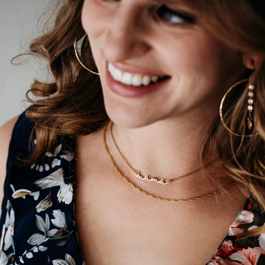 Dainty Layered Mama Necklace, 14K Gold