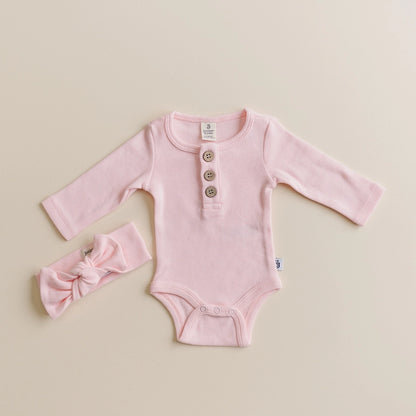 Organic 3 Button Bodysuit | Pink